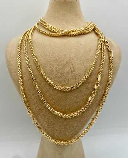 18K Solid Gold Franco Chain Necklace, Real 18K Gold Wheat Foxtail Chain, 3 mm_22"- 26" Real Gold Chain for Men/Woman, Gift For Her/Him!