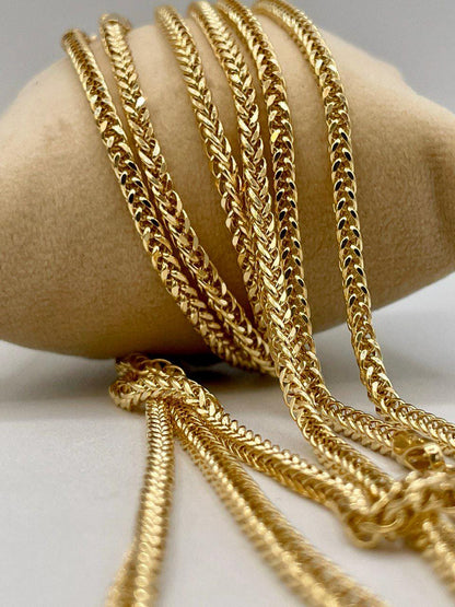 18K Solid Gold Franco Chain Necklace, Real 18K Gold Wheat Foxtail Chain, 3 mm_22"- 26" Real Gold Chain for Men/Woman, Gift For Her/Him!