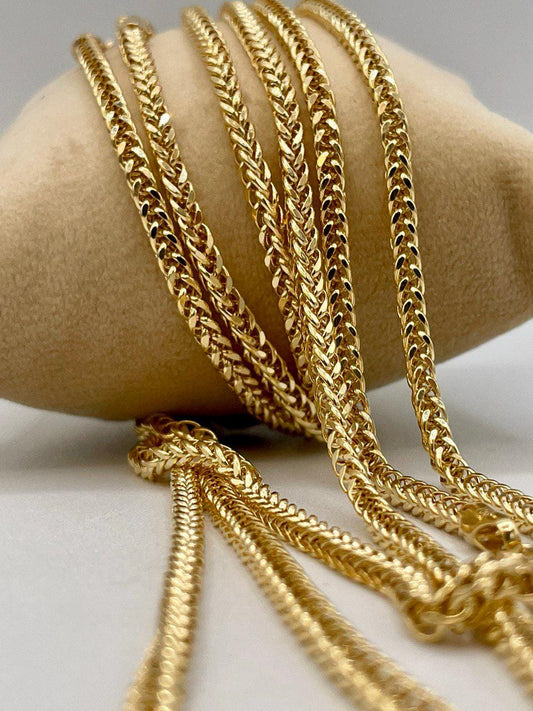 18K Solid Gold Franco Chain Necklace, Real 18K Gold Wheat Foxtail Chain, 3 mm_22"- 26" Real Gold Chain for Men/Woman, Gift For Her/Him!