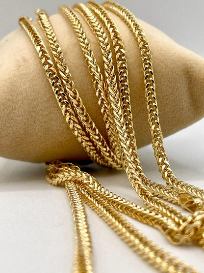 18K Solid Gold Franco Chain Necklace, Real 18K Gold Wheat Foxtail Chain, 3 mm_22"- 26" Real Gold Chain for Men/Woman, Gift For Her/Him!