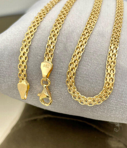 18k Gold Bismark Chain Necklace (3.2mm) Real 18K Gold Chain Necklace, Retro Bismarck Chain, Vintage Look Chain, Elegant Jewelry,Gift for Her