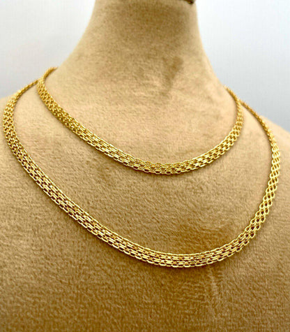 18k Gold Bismark Chain Necklace (3.2mm) Real 18K Gold Chain Necklace, Retro Bismarck Chain, Vintage Look Chain, Elegant Jewelry,Gift for Her