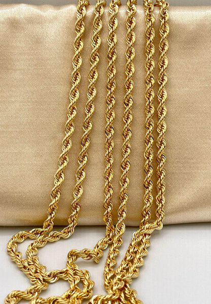 18K Solid Gold Rope Chain Necklace, Pure 18K Yellow Gold Rope Chain for Men & Women, 5MM Thick, Real Gold Chain for Him/Her, Birthday Gift!