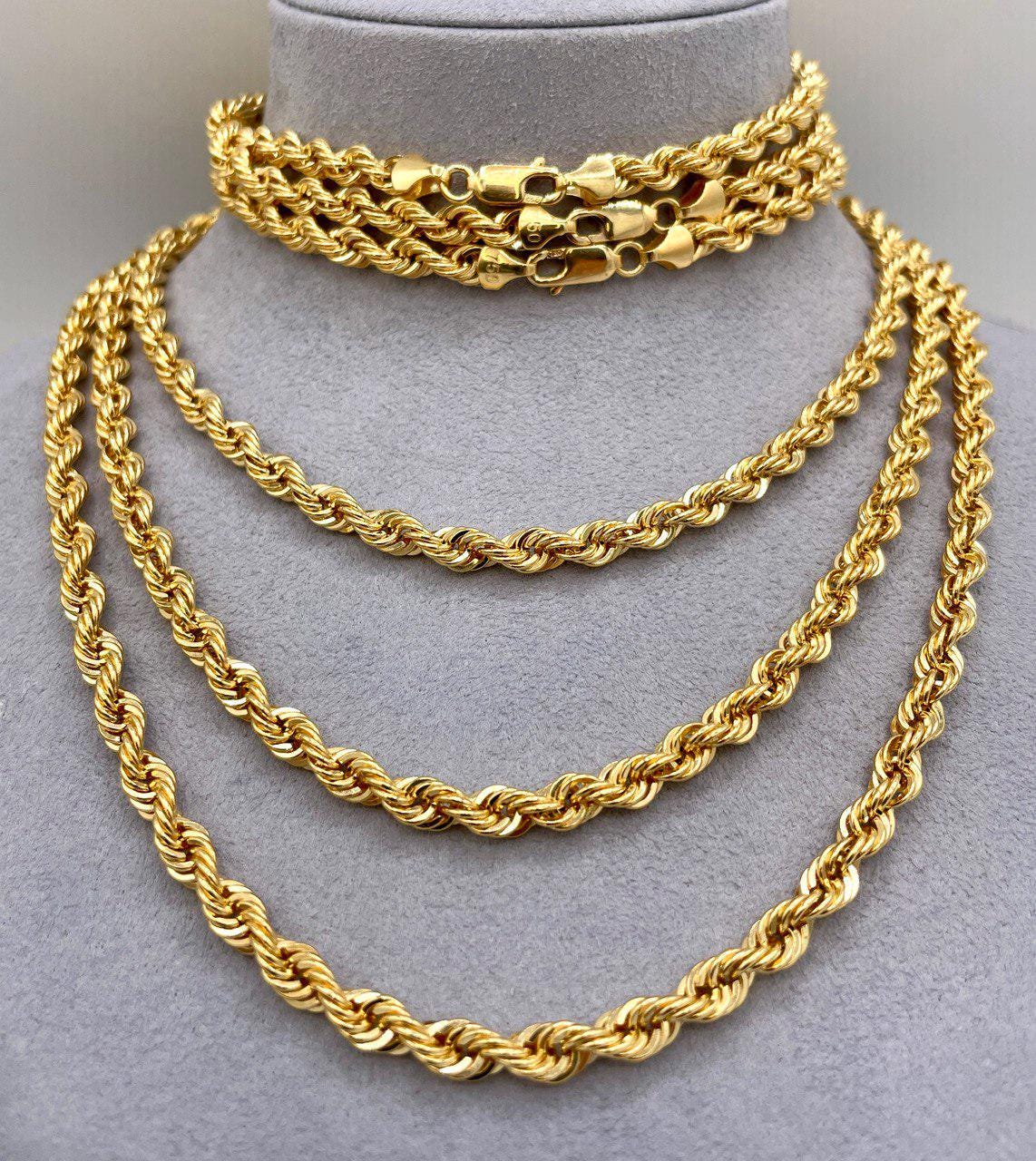 18K Solid Gold Rope Chain Necklace, Pure 18K Yellow Gold Rope Chain for Men & Women, 5MM Thick, Real Gold Chain for Him/Her, Birthday Gift!
