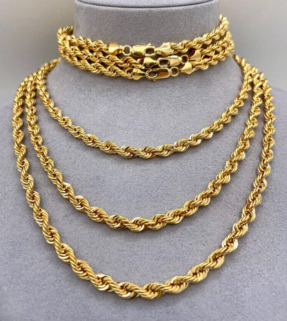 18K Solid Gold Rope Chain Necklace, Pure 18K Yellow Gold Rope Chain for Men & Women, 5MM Thick, Real Gold Chain for Him/Her, Birthday Gift!