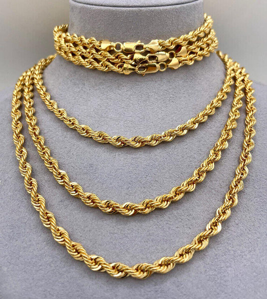 18K Solid Gold Rope Chain Necklace, Pure 18K Yellow Gold Rope Chain for Men & Women, 5MM Thick, Real Gold Chain for Him/Her, Birthday Gift!