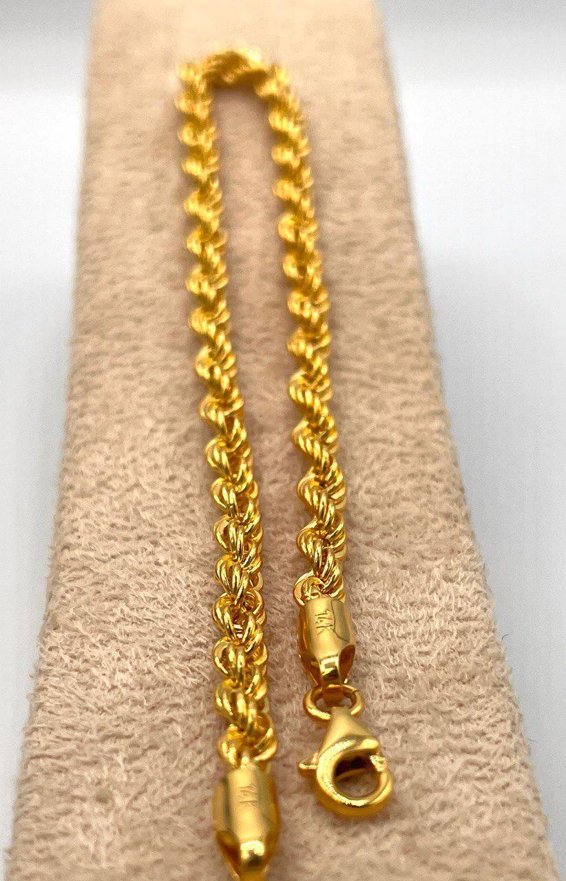 14K Solid Gold Rope Chain Bracelet, Yellow 14K Rope Bracelet Thick (3.6MM) for Men & Women, 14K Pure Gold, 7.5"/8" Length, Birthday Gift!