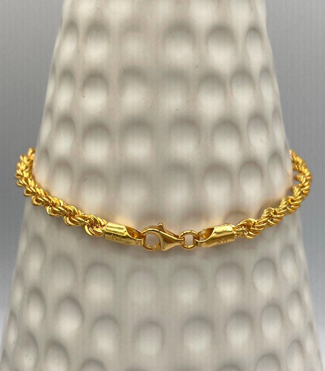 14K Solid Gold Rope Chain Bracelet, Yellow 14K Rope Bracelet Thick (3.6MM) for Men & Women, 14K Pure Gold, 7.5"/8" Length, Birthday Gift!