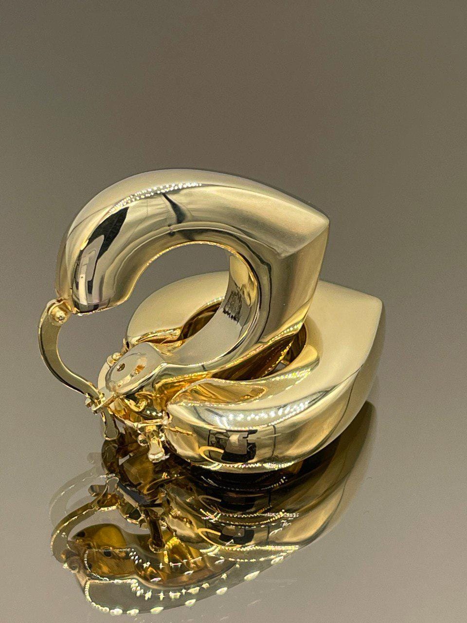 18K Gold Diamond Earrings Hoop, Latch Back Earrings,27mm Hoop Earrings in 18K Yellow Gold For Men & Women, Birthday Gift, Gift For Him/Her!