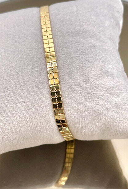 18K Solid Gold Box Tight links Chain Bracelet,18K Yellow Gold Box Link Chains,Fine Woven Bracelet,4MM Thick,Real 18K Gold Chain  Men/ Women!