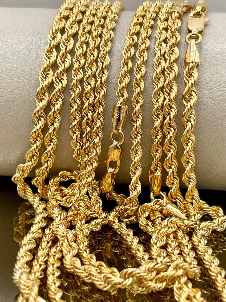 18K Solid Gold Rope Chain Necklace, Pure 18K Yellow Gold Rope Chain for , 2.5MM&3.1MM Thick, Real Gold Chain for Him/Her, Birthday Gift!