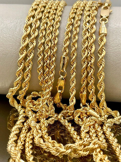 18K Solid Gold Rope Chain Necklace, Pure 18K Yellow Gold Rope Chain for , 2.5MM&3.1MM Thick, Real Gold Chain for Him/Her, Birthday Gift!