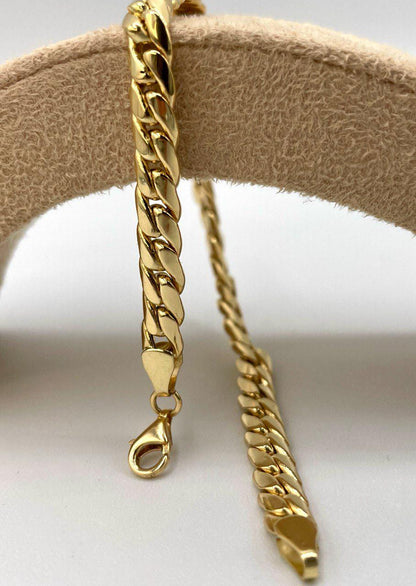 Solid 18K Gold Curb Chain, Cuban Miami Chain, Real Solid Gold,5.5mm Thick, Luxury Bracelet Gold,Gift For Her/Him