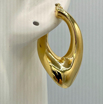 18K Gold Earrings Hoop Latch Back Earrings,37mm Lengths  Hoop Earrings in 18K Yellow Gold For Men & Women, Birthday Gift, Gift For Him/Her!