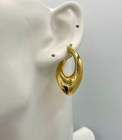18K Gold Earrings Hoop Latch Back Earrings,37mm Lengths  Hoop Earrings in 18K Yellow Gold For Men & Women, Birthday Gift, Gift For Him/Her!