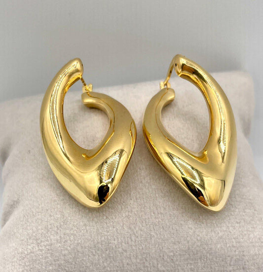 18K Gold Earrings Hoop Latch Back Earrings,37mm Lengths  Hoop Earrings in 18K Yellow Gold For Men & Women, Birthday Gift, Gift For Him/Her!