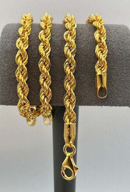 14K Solid Gold Rope Chain Bracelet, Yellow 14K Rope Bracelet Thick (3.6MM) for Men & Women, 14K Pure Gold, 7.5"/8" Length, Birthday Gift!