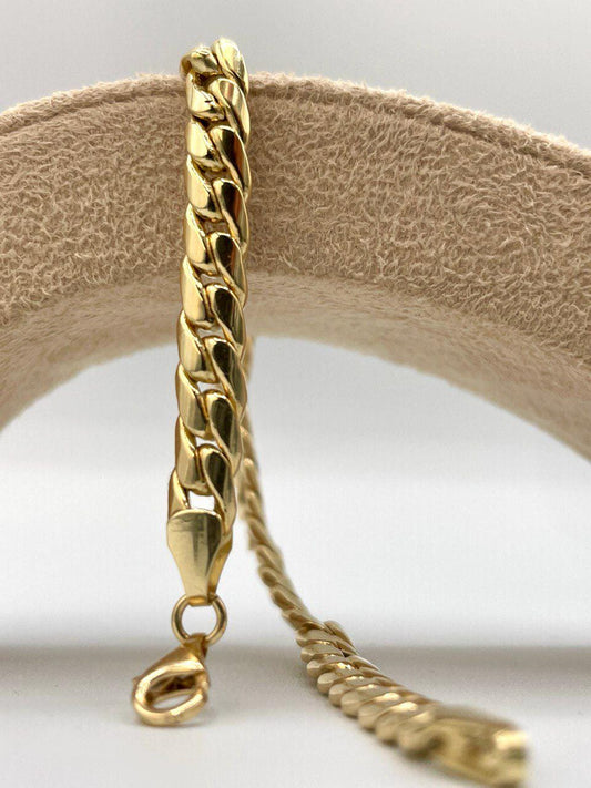Solid 18K Gold Curb Chain, Cuban Miami Chain, Real Solid Gold,5.5mm Thick, Luxury Bracelet Gold,Gift For Her/Him