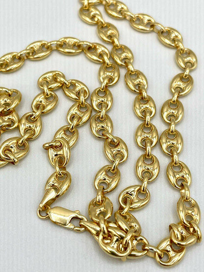 14K Real Solid Gold Anchor Chain Necklace, 14K Real Gold Anchor Chain,7mm_23.5" length, 14K Gold Link Chain for Men/Women, Gift for Him/Her!