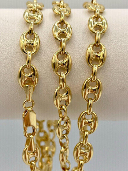 14K Real Solid Gold Anchor Chain Necklace, 14K Real Gold Anchor Chain,7mm_23.5" length, 14K Gold Link Chain for Men/Women, Gift for Him/Her!