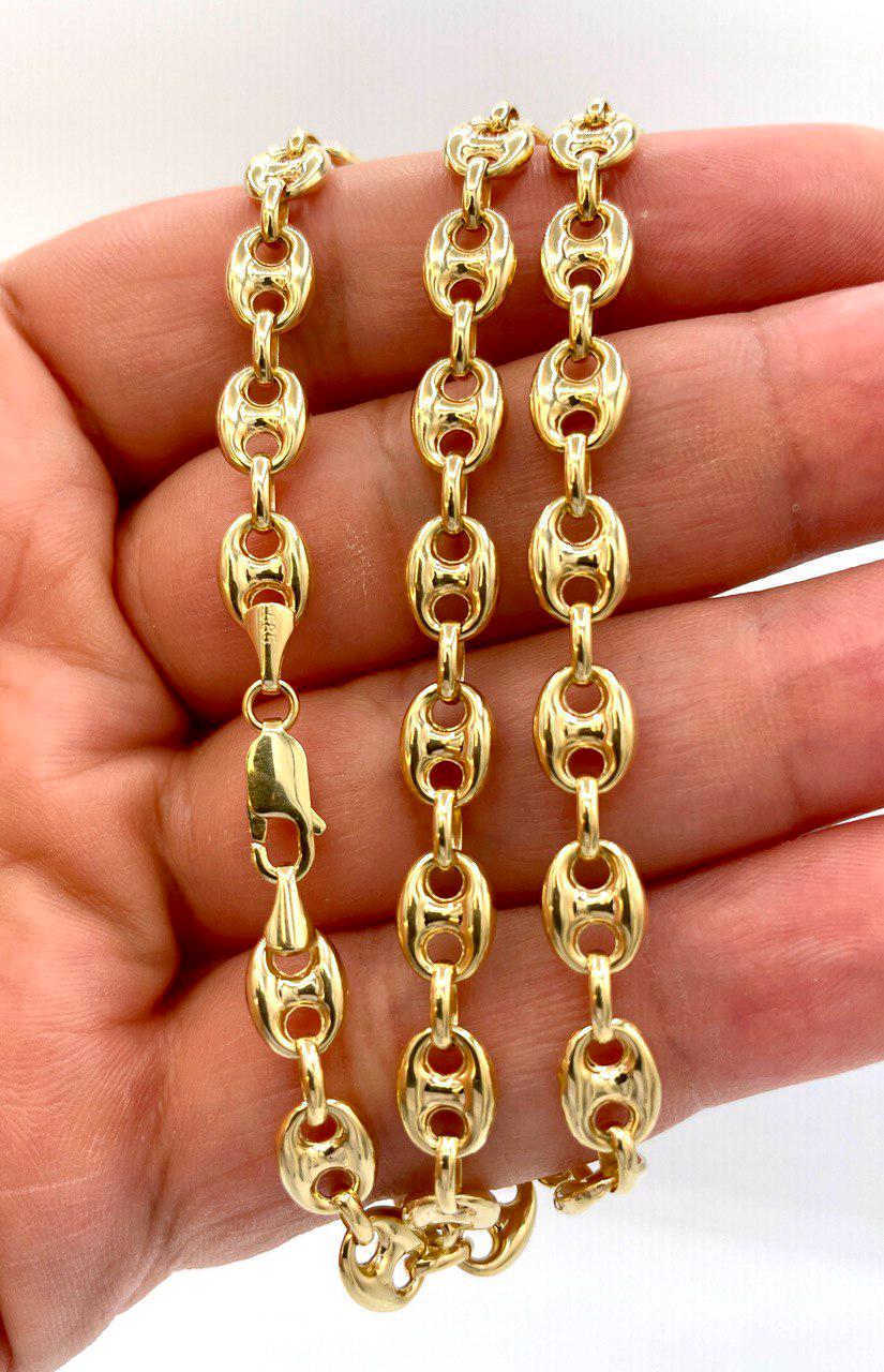 14K Real Solid Gold Anchor Chain Necklace, 14K Real Gold Anchor Chain,7mm_23.5" length, 14K Gold Link Chain for Men/Women, Gift for Him/Her!