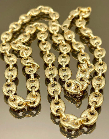 14K Real Solid Gold Anchor Chain Necklace, 14K Real Gold Anchor Chain,7mm_23.5" length, 14K Gold Link Chain for Men/Women, Gift for Him/Her!