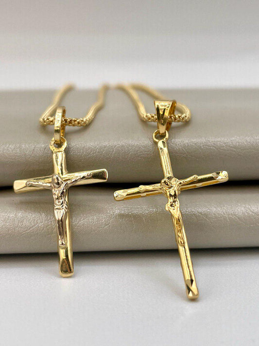 18K Solid Gold Crucifix Cross Necklace, 18K Real Gold Cross Pendant, Snake Chain, Elegant Unisex 18K Solid Gold Cross Necklace for Him/Her!