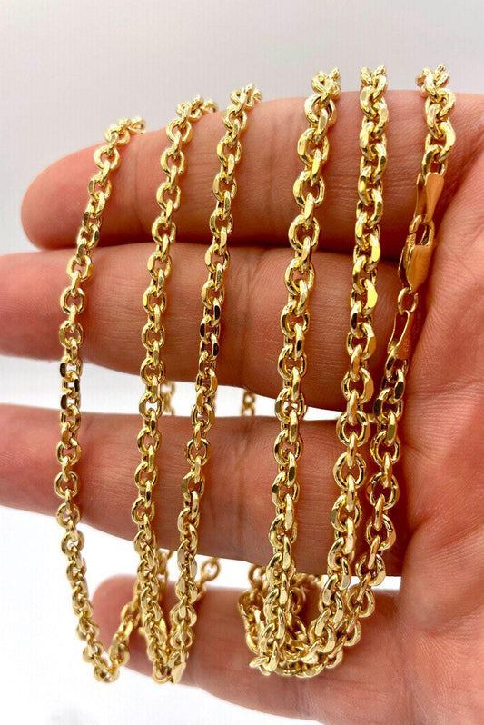 14K Solid Gold Cable Necklace, Diamond Cut Necklace Chain, Thickness(4mm/4.5mm),For Her/Him, Birthday Gift