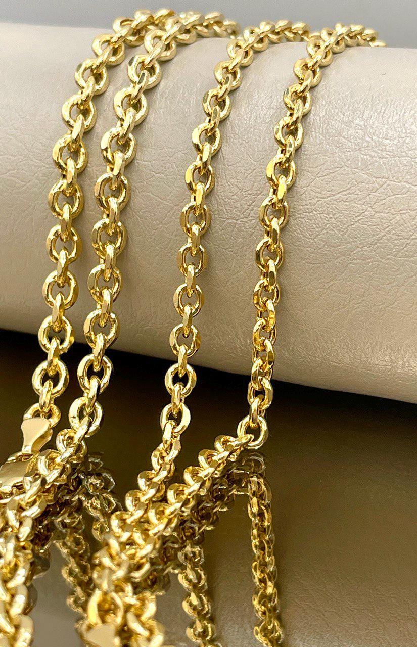 14K Solid Gold Cable Necklace, Diamond Cut Necklace Chain, Thickness(4mm/4.5mm),For Her/Him, Birthday Gift