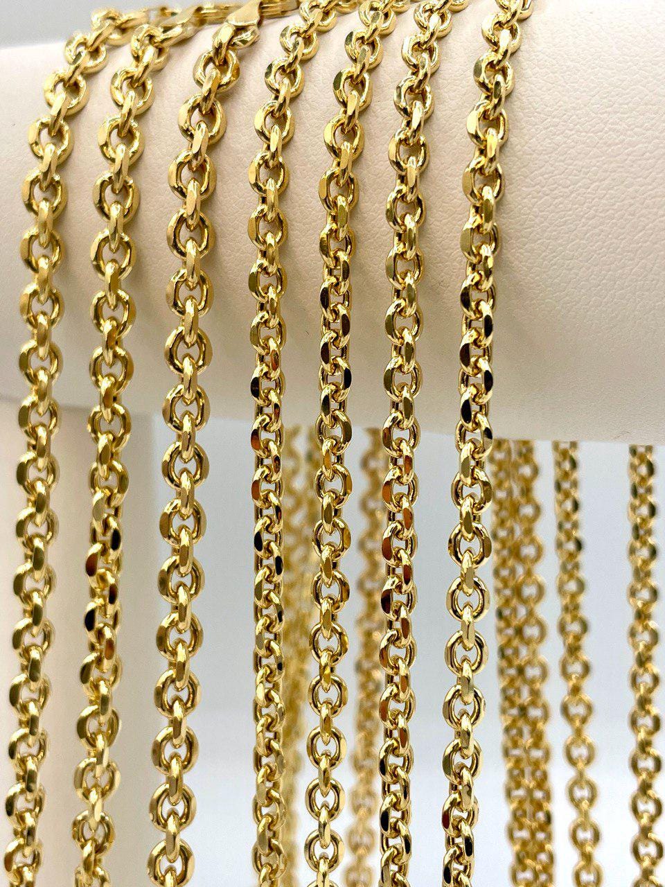 14K Solid Gold Cable Necklace, Diamond Cut Necklace Chain, Thickness(4mm/4.5mm),For Her/Him, Birthday Gift
