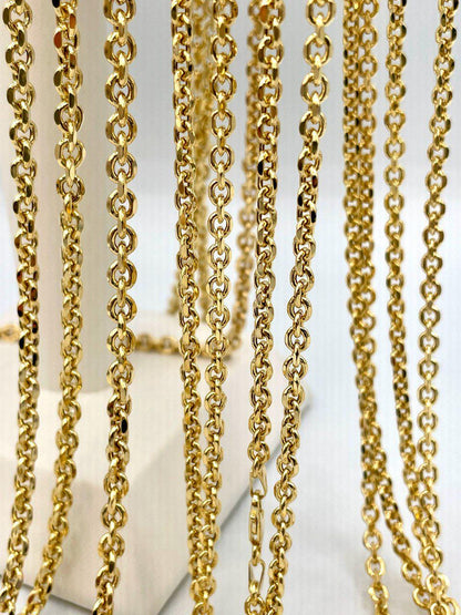14K Solid Gold Cable Necklace, Diamond Cut Necklace Chain, Thickness(4mm/4.5mm),For Her/Him, Birthday Gift