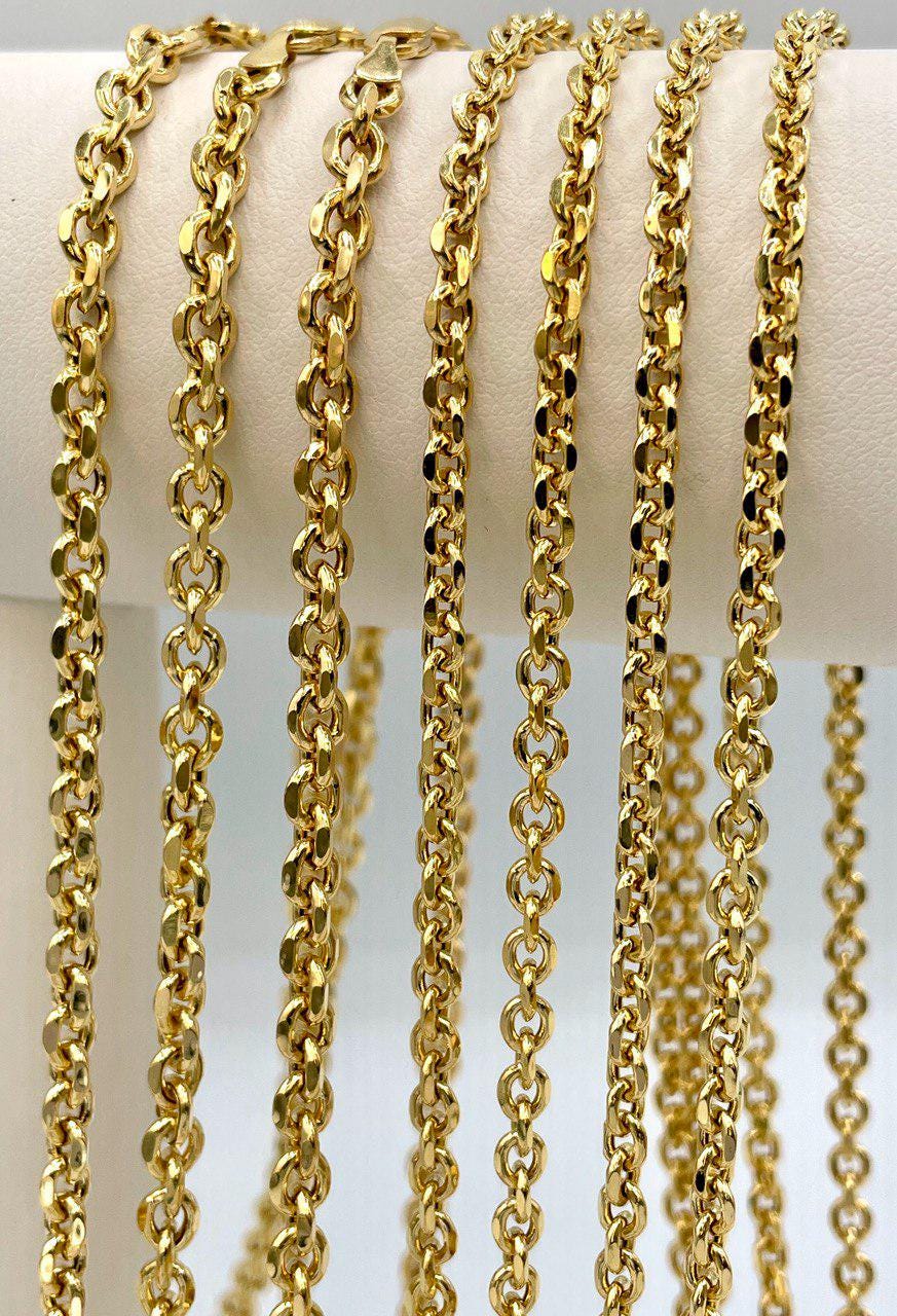 14K Solid Gold Cable Necklace, Diamond Cut Necklace Chain, Thickness(4mm/4.5mm),For Her/Him, Birthday Gift