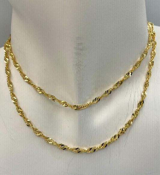14K Solid GOLD SINGAPORE(2.8mm) NECKLACE Chain,Real Gold,Birthday Gift,For Her/ Him,Anniversary Gift,Valentine Gift,Christmas Gift For Dad.