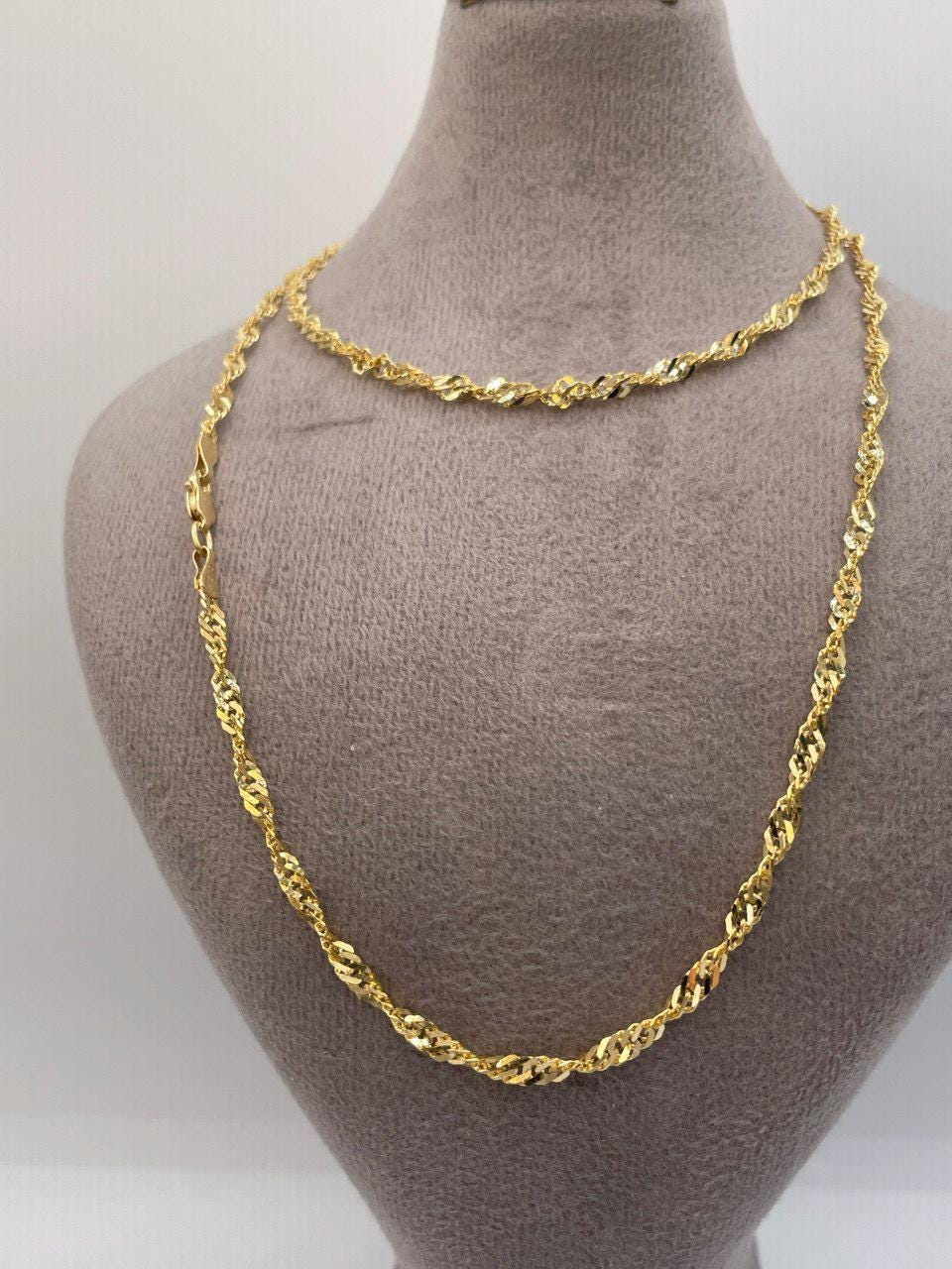 14K Solid GOLD SINGAPORE(2.8mm) NECKLACE Chain,Real Gold,Birthday Gift,For Her/ Him,Anniversary Gift,Valentine Gift,Christmas Gift For Dad.