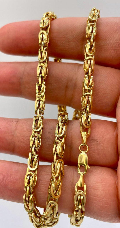 14K Solid Gold Byzantine Elegance,5 mm Heavy Solid Chain Necklace for Men and Women, Luxury Unisex Charm,14K Gold Byzantine Chain Necklace!