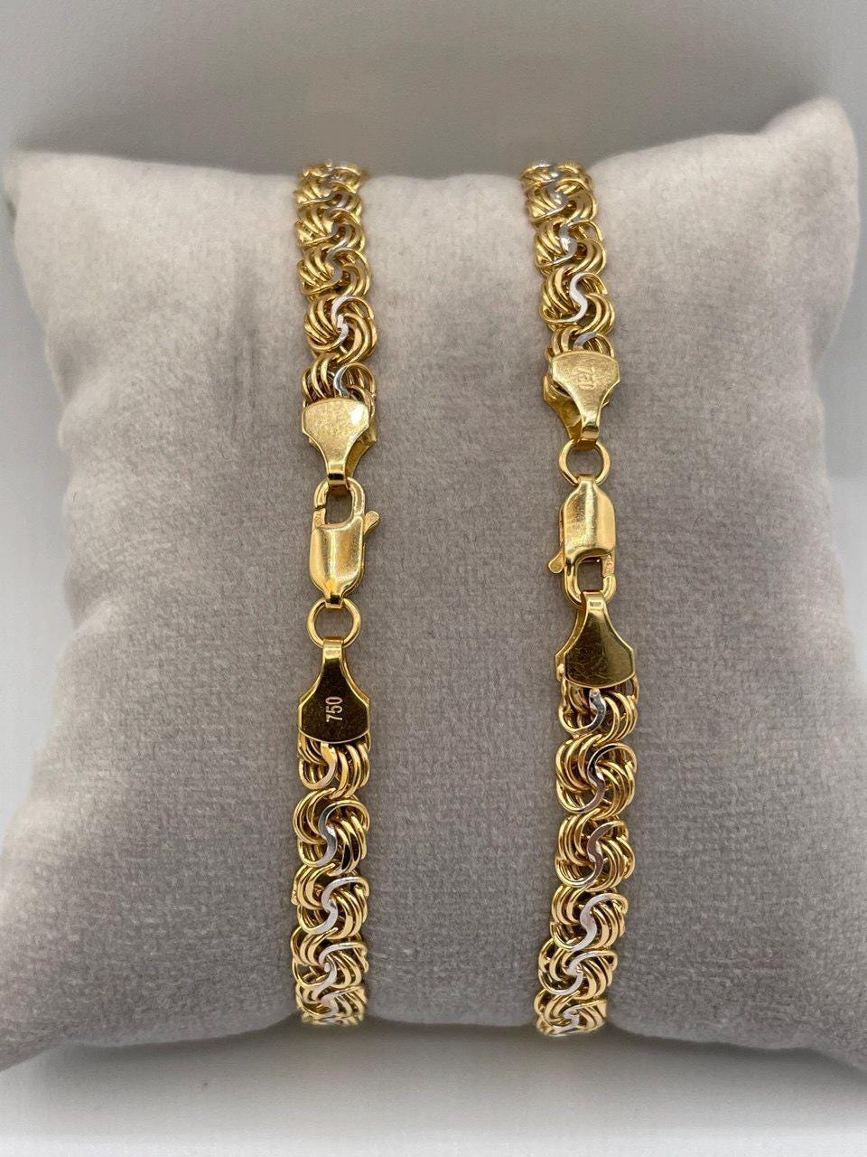 18K Solid Gold Chino Id Chain,Real Gold Chain,6mm Width ,Bracelet link Chain,Diamond Cut Bracelet Chain,7.5"Inch For Her/Him