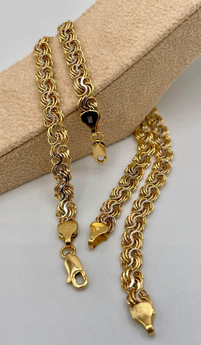 18K Solid Gold Chino Id Chain,Real Gold Chain,6mm Width ,Bracelet link Chain,Diamond Cut Bracelet Chain,7.5"Inch For Her/Him