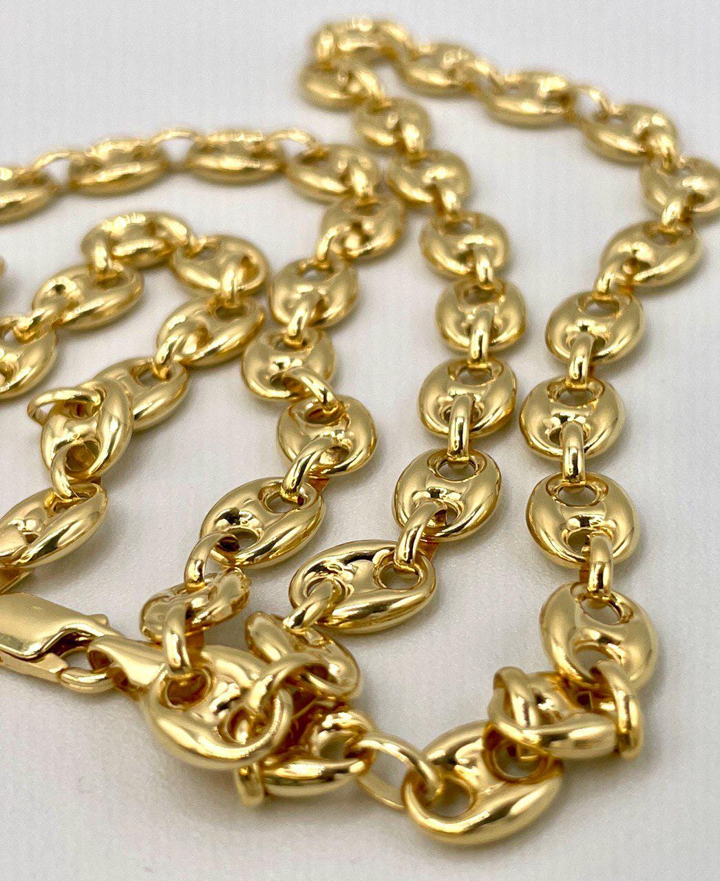 14K Real Solid Gold Anchor Chain Necklace, 14K Real Gold Anchor Chain,7mm_23.5" length, 14K Gold Link Chain for Men/Women, Gift for Him/Her!