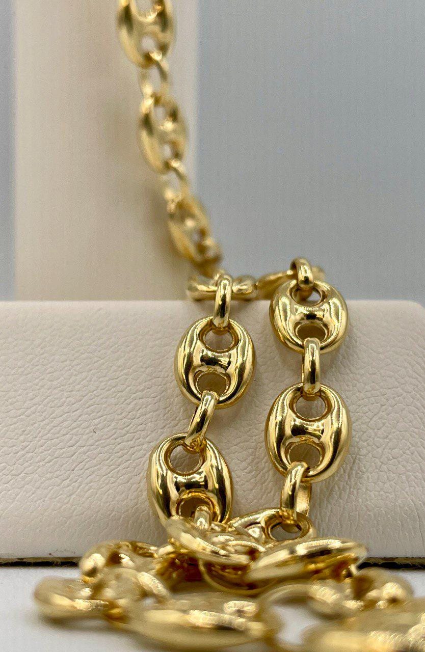 14K Real Solid Gold Anchor Chain Necklace, 14K Real Gold Anchor Chain,7mm_23.5" length, 14K Gold Link Chain for Men/Women, Gift for Him/Her!