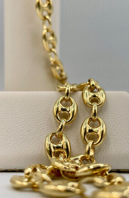 14K Real Solid Gold Anchor Chain Necklace, 14K Real Gold Anchor Chain,7mm_23.5" length, 14K Gold Link Chain for Men/Women, Gift for Him/Her!