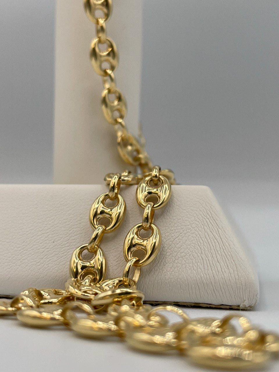 14K Real Solid Gold Anchor Chain Necklace, 14K Real Gold Anchor Chain,7mm_23.5" length, 14K Gold Link Chain for Men/Women, Gift for Him/Her!