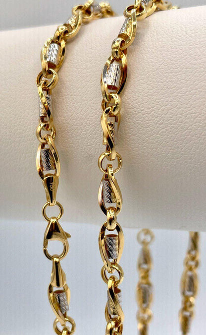 18K Solid Gold Cable Chain,4.5mm Thickness,Real Gold Chain Necklace,Diamond Cut, Yellow and White, Gift For Men/Women