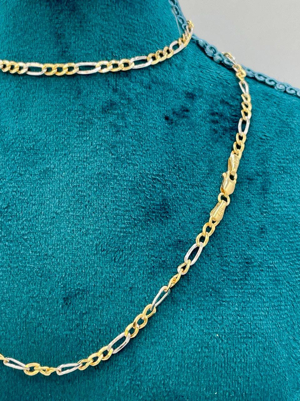 18K Gold Figaro Chain,Guaranteed High-Quality 18K Solid Gold Two-Tone Figaro Chain,Real Sold Gold,Birthday Gift, For Her/Him
