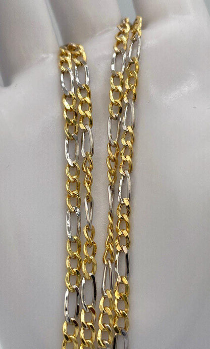 18K Gold Figaro Chain,Guaranteed High-Quality 18K Solid Gold Two-Tone Figaro Chain,Real Sold Gold,Birthday Gift, For Her/Him