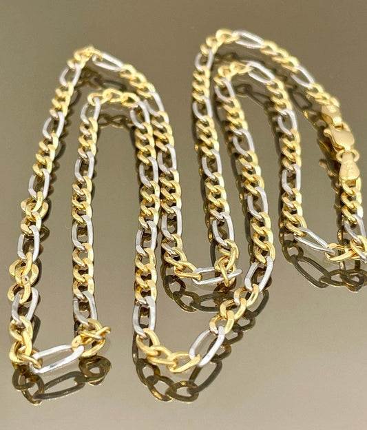 18K Gold Figaro Chain,Guaranteed High-Quality 18K Solid Gold Two-Tone Figaro Chain,Real Sold Gold,Birthday Gift, For Her/Him