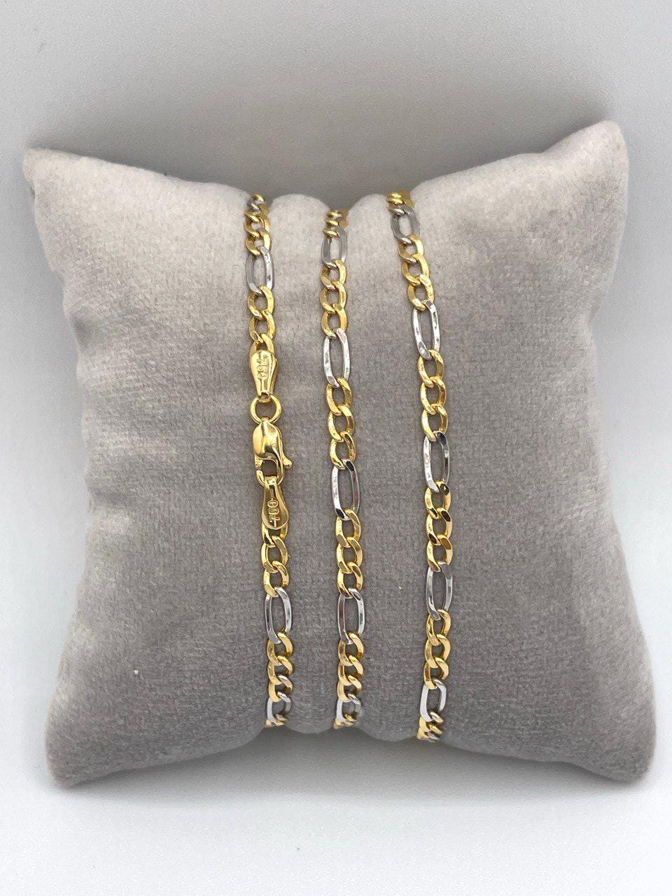 18K Gold Figaro Chain,Guaranteed High-Quality 18K Solid Gold Two-Tone Figaro Chain,Real Sold Gold,Birthday Gift, For Her/Him