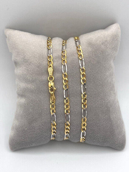 18K Gold Figaro Chain,Guaranteed High-Quality 18K Solid Gold Two-Tone Figaro Chain,Real Sold Gold,Birthday Gift, For Her/Him