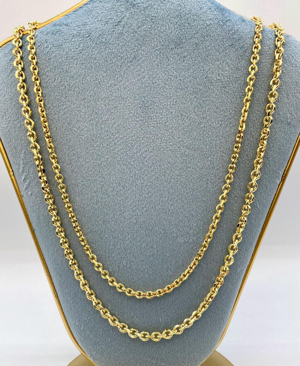 14K Solid Gold Cable Necklace, Diamond Cut Necklace Chain, Thickness(4mm/4.5mm),For Her/Him, Birthday Gift
