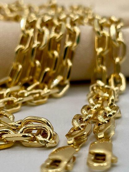 14K Real Solid Gold Diamond Cut, Cable Necklace Chain, Diamond cut Cable Chain (5mm Thickness), Birthday Gift, For Her/Him