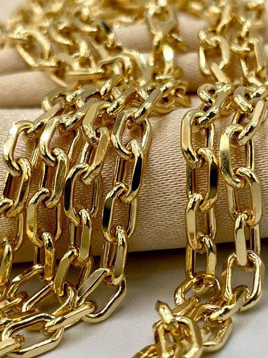 14K Real Solid Gold Diamond Cut, Cable Necklace Chain, Diamond cut Cable Chain (5mm Thickness), Birthday Gift, For Her/Him